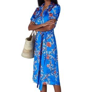 Lobo Rosa Camisa Blue Floral Button Front Shirtdress M / Medium